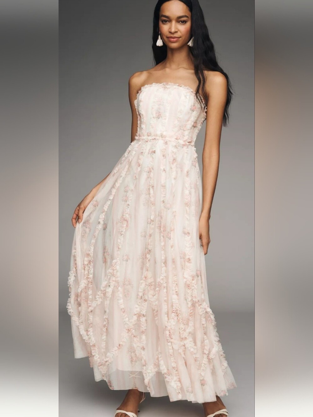 Mac Duggal Strapless Ruffle Mesh Maxi Dress Size 8 - Only Wore 1x